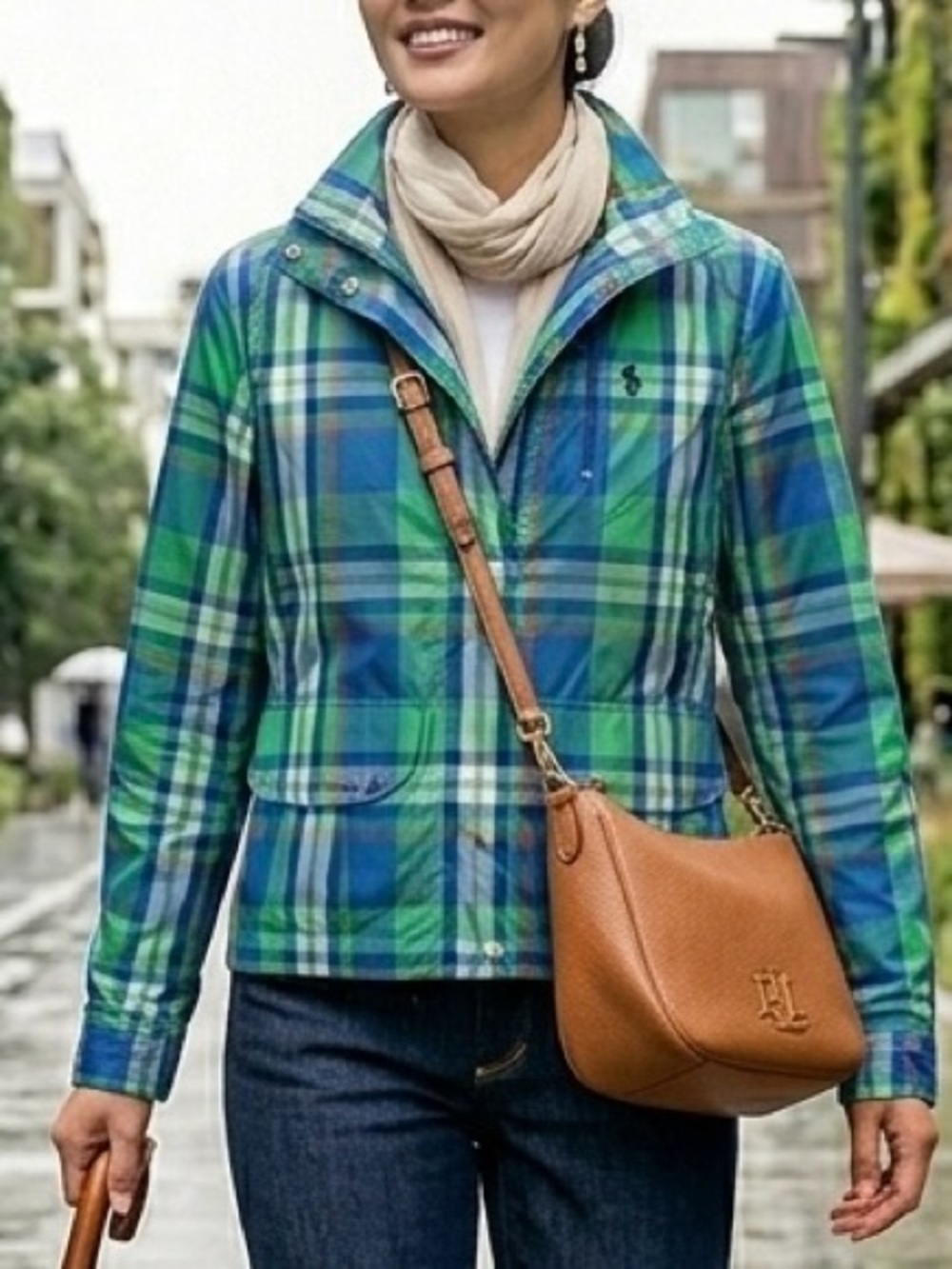 L-RL Lauren Active Ralph Lauren Plaid Windbreaker Jacket Mesh Lined XS